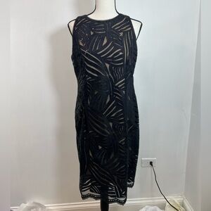 Ralph Lauren Sequin Black Sheer Leaf Midi Dress